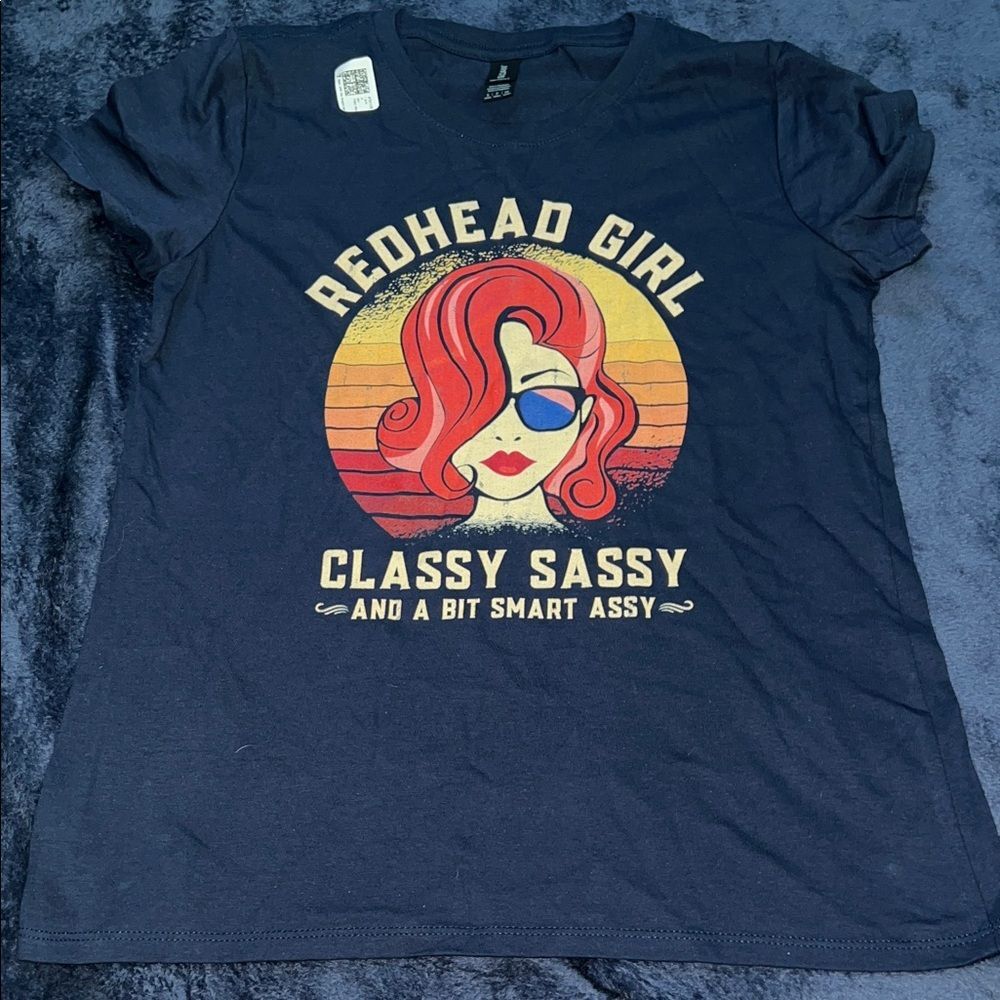 Redhead Girl Classy Sassy Bit Smart Assy Graphic Navy Tee (Women’s S)
